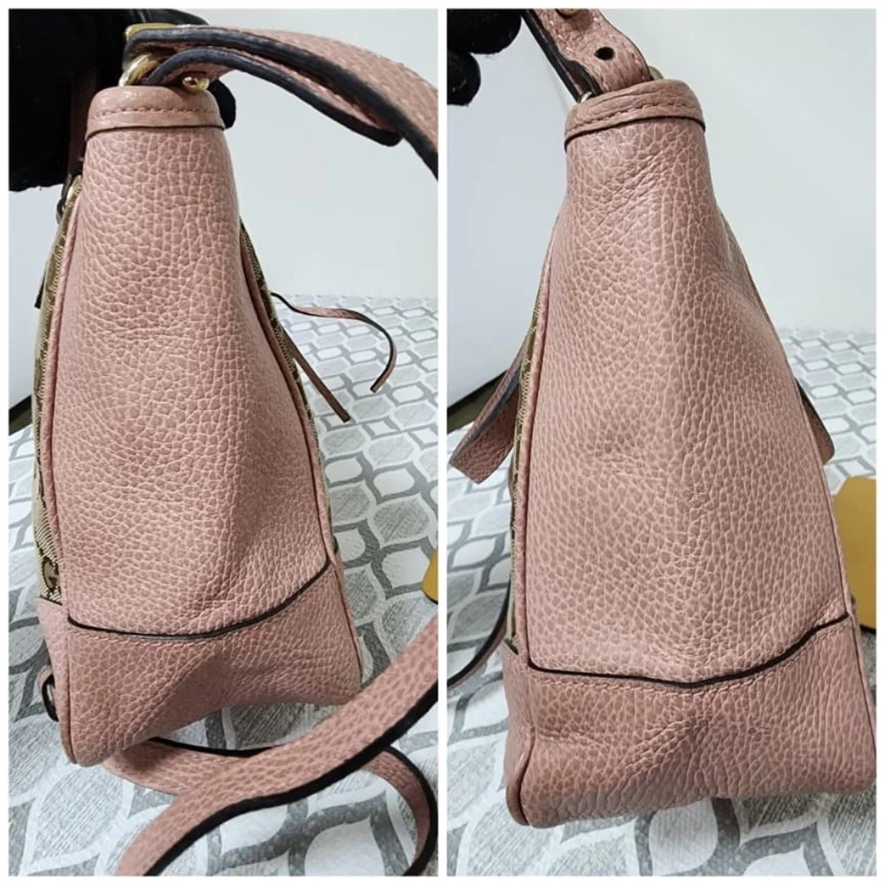 Authentic Gucci Small GG Canvas Bree satchel Bag Beige/Pink